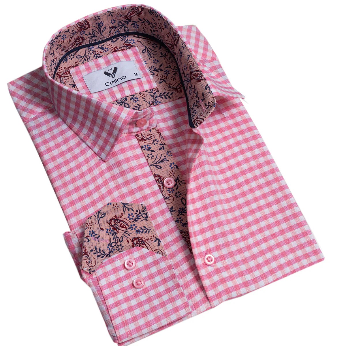 Mens pink checkered dress shirt